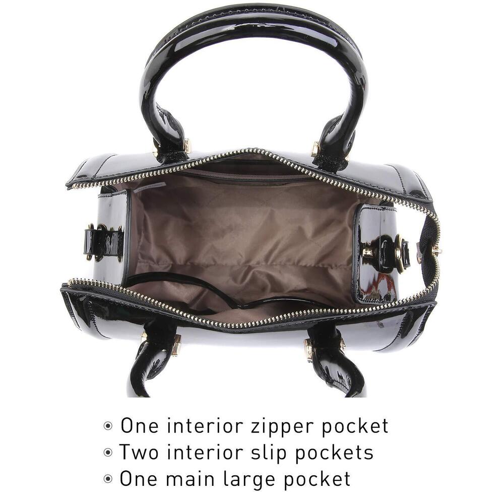 Shiny Patent Faux Leather Handbags Barrel Top Handle Purse Satchel Bag Shoulder - Picture 6 of 7